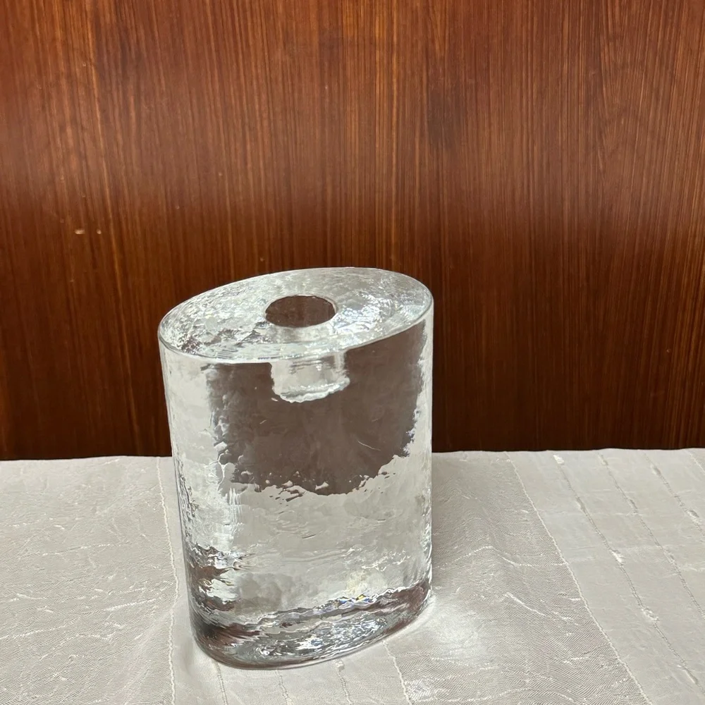 Crate & Barrel Large Ice texture Glass paperweight taper candle holder